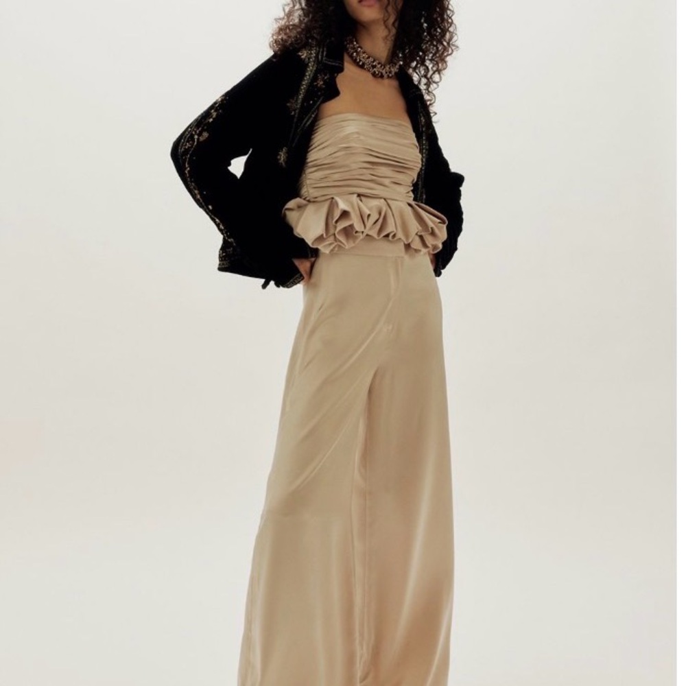 Elegant Ruffled Beige Jumpsuit